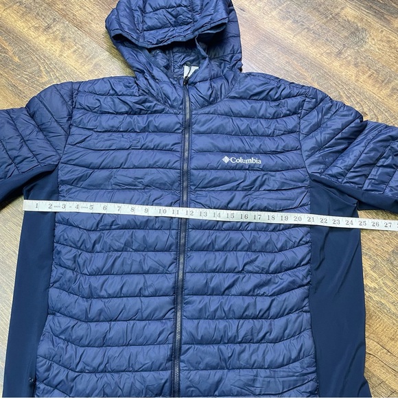 Columbia Powder Pass Hooded Jacket Light Puffer Water Resistant Men XL Coat Blue - Picture 2 of 15